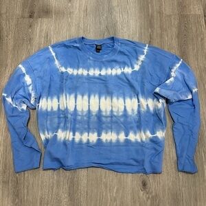 Women’s Blue and White Tye Die Wild Fable Long Sleeve Tye Die Oversized Shirt